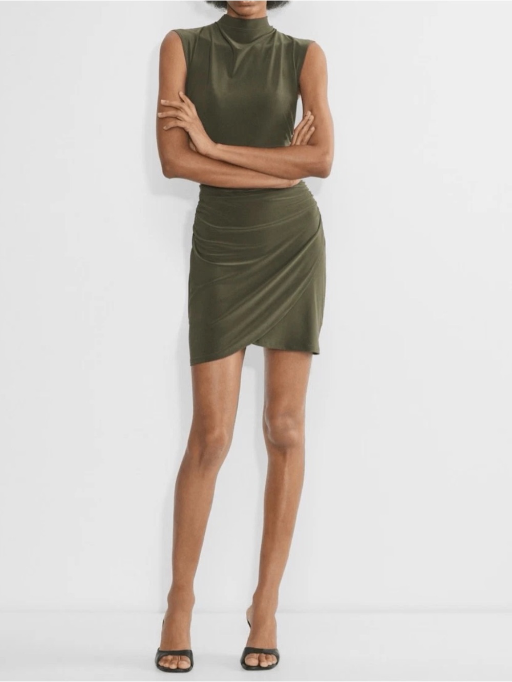 Aritzia NEW Wilfred The Boulevard Mockneck Ruched Dress in Olive Green Size XS - Picture 5 of 8